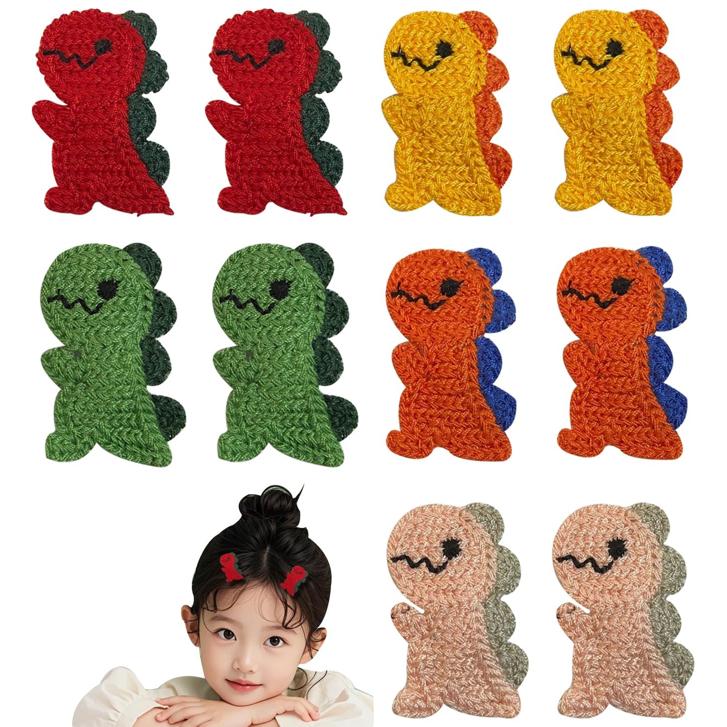 10 Piece Dinosaur Snap Hair Clips, Cute Barrettes and Cartoon Hairpins for Women, Girls, Toddlers, and Kids
