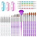 AROIC 28 Pcs Acrylic Nail Brush Set Including 7 Pcs UV Gel Nail Art Brushes, 6 Pcs 3D Nail Extension Brush, 5Pcs Double Ended Dotting Nail Pen