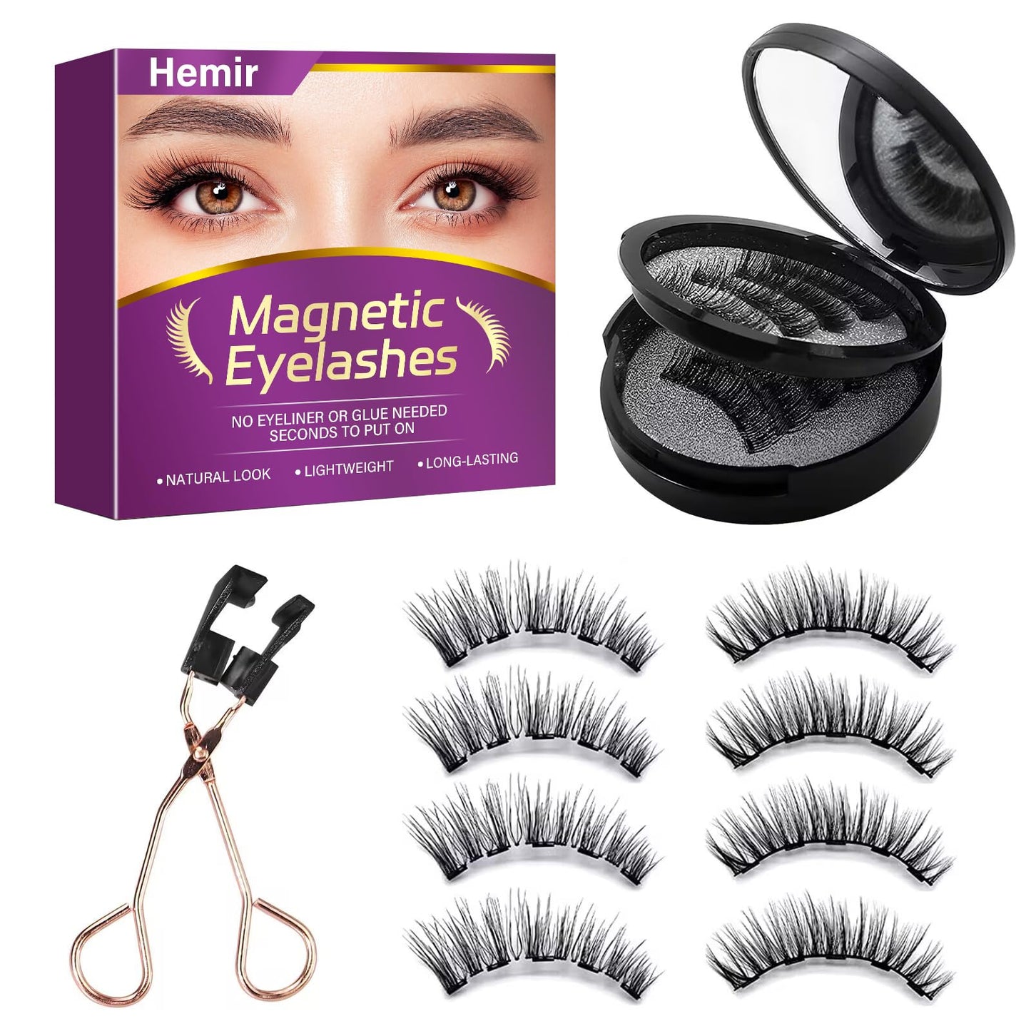 Magnetic Eyelashes, 3D Natural Look Dual Magnetic Lashes Kit with Applicator & Eyelash Comb, Light Weight & Waterproof & No Glue, 8 Count