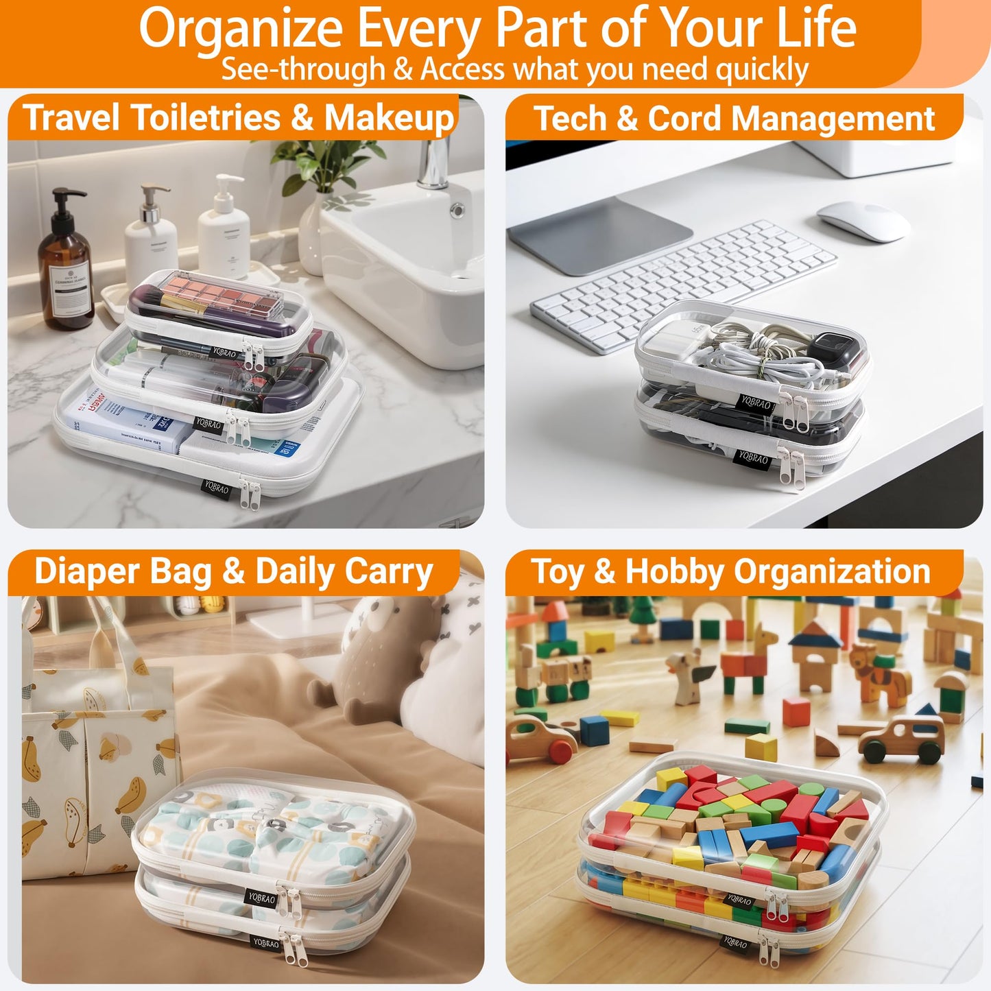 YQBRAO Clear Hard Shell Organizer Set, 2-Pack, White Beauty and Personal Care YQBRAO