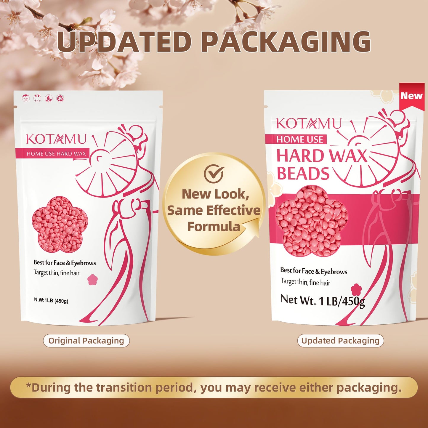 KOTAMU Wax Beads for Hair Removal - Professional Waxing for Sensitive Skin, Targets Thin Fine Hair, 1lb Pink Beads Ideal for Home Waxing Face Beauty and Personal Care KOTAMU