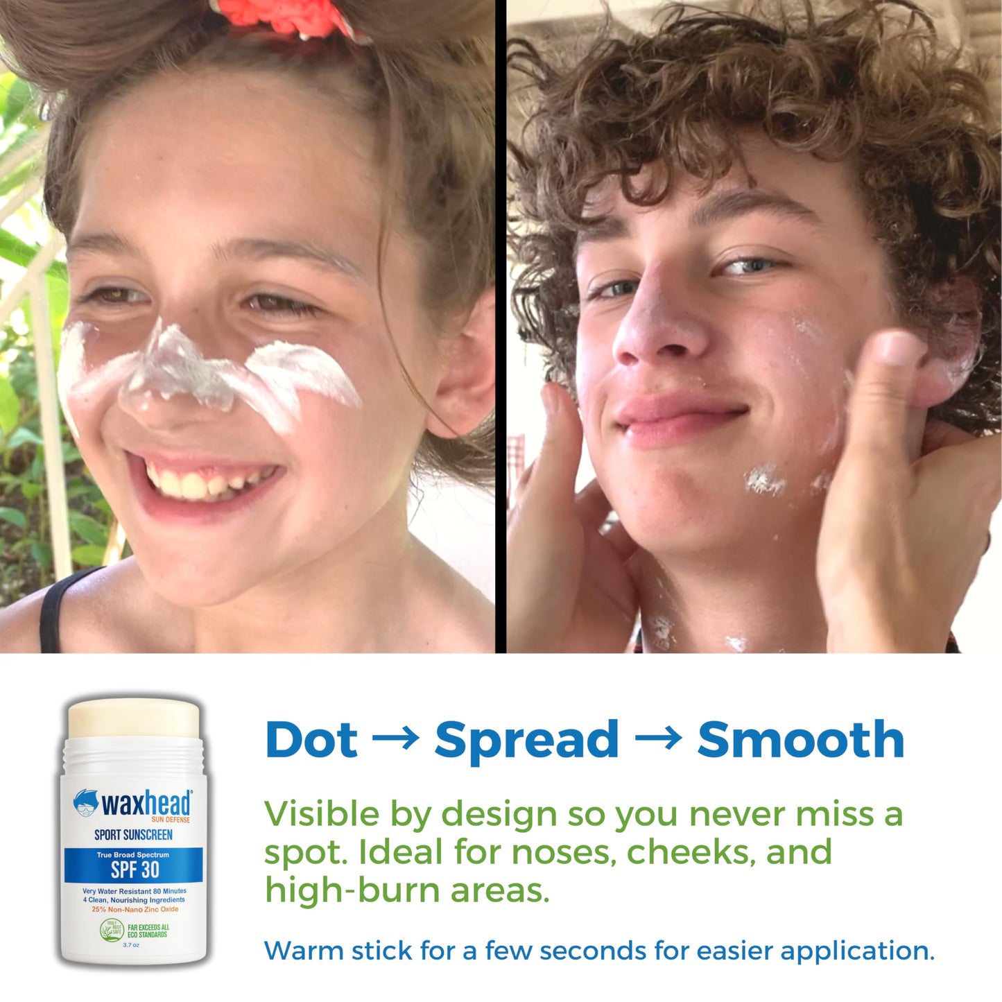 Waxhead Zinc Oxide Sunscreen Stick SPF 30, 4-Ingredient Mineral Sunscreen for Face & Body, EWG 1, Reef Safe Non-Nano, Baby & Kids Sensitive Skin