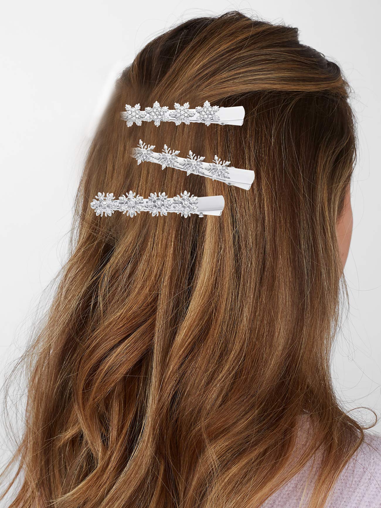 Christmas Snowflake Hair Pin Hairpin Sparkling Rhinestone Winter Snowflake Alligator Hair Clip Xmas Holiday Party Hair Barrette Hair Accessories
