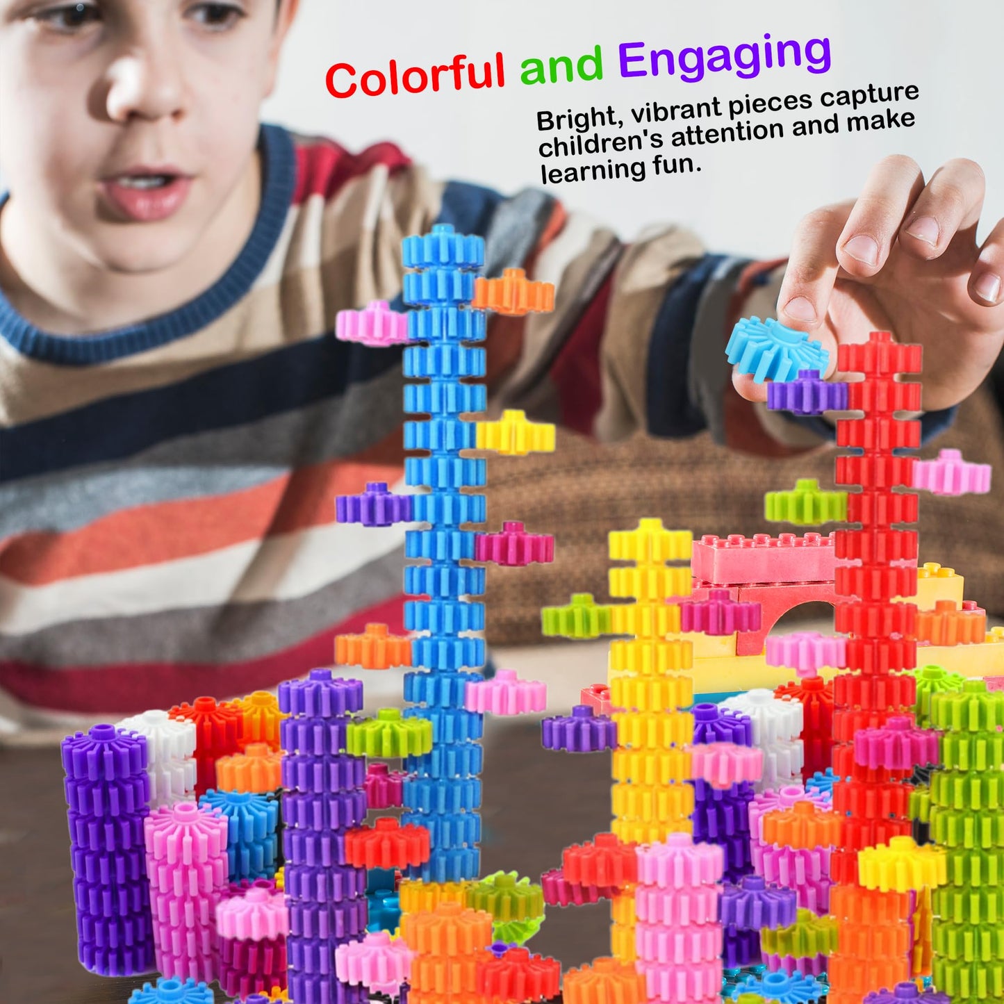 KAKATIMES STEM Gear Building Blocks – Educational Interlocking Construction Playset for Kids to Boost Creativity & Problem-Solving