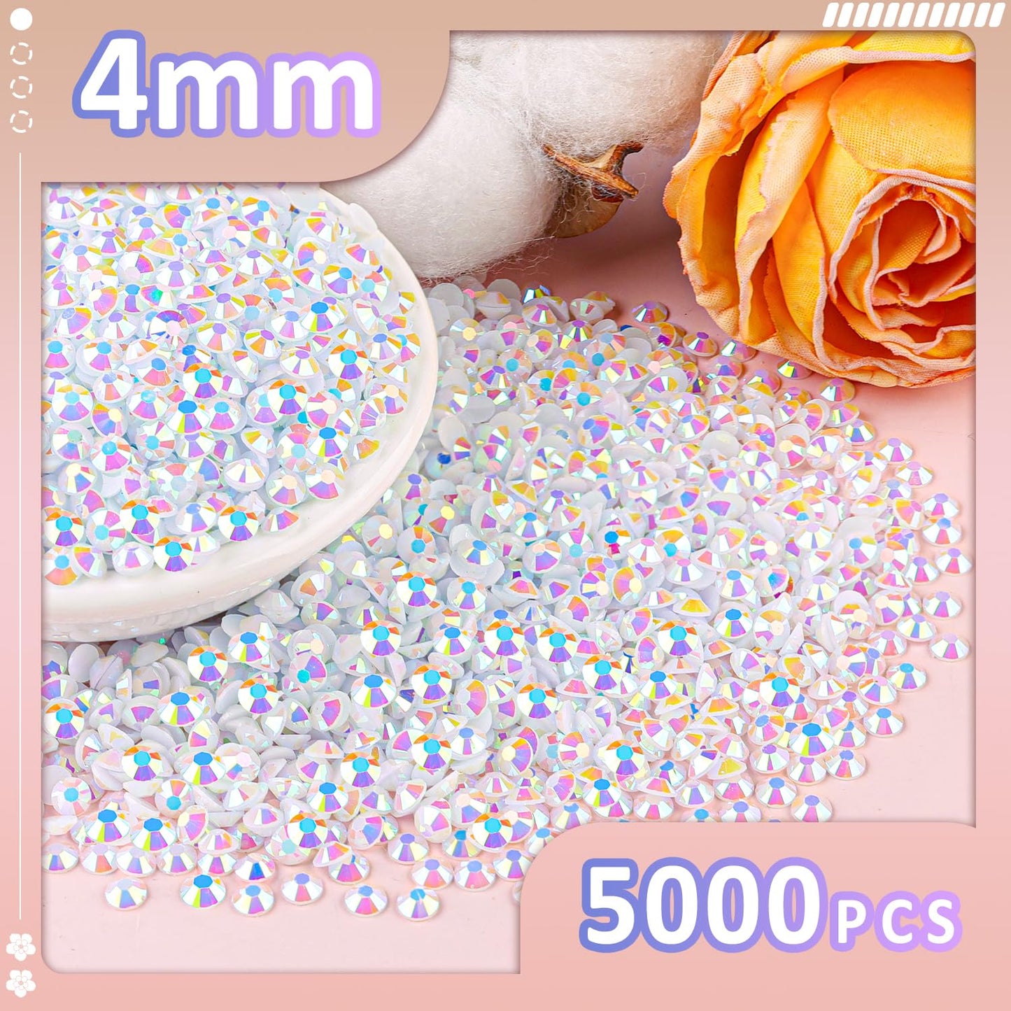 5000Pcs 4mm Resin Jelly Rhinestones for Crafting, White AB Flatback Gems, Bedazzling Crystal Bulk for DIY Crafts Clothing Tumblers Shoes Nail Art Beauty and Personal Care TINKRSTUFF