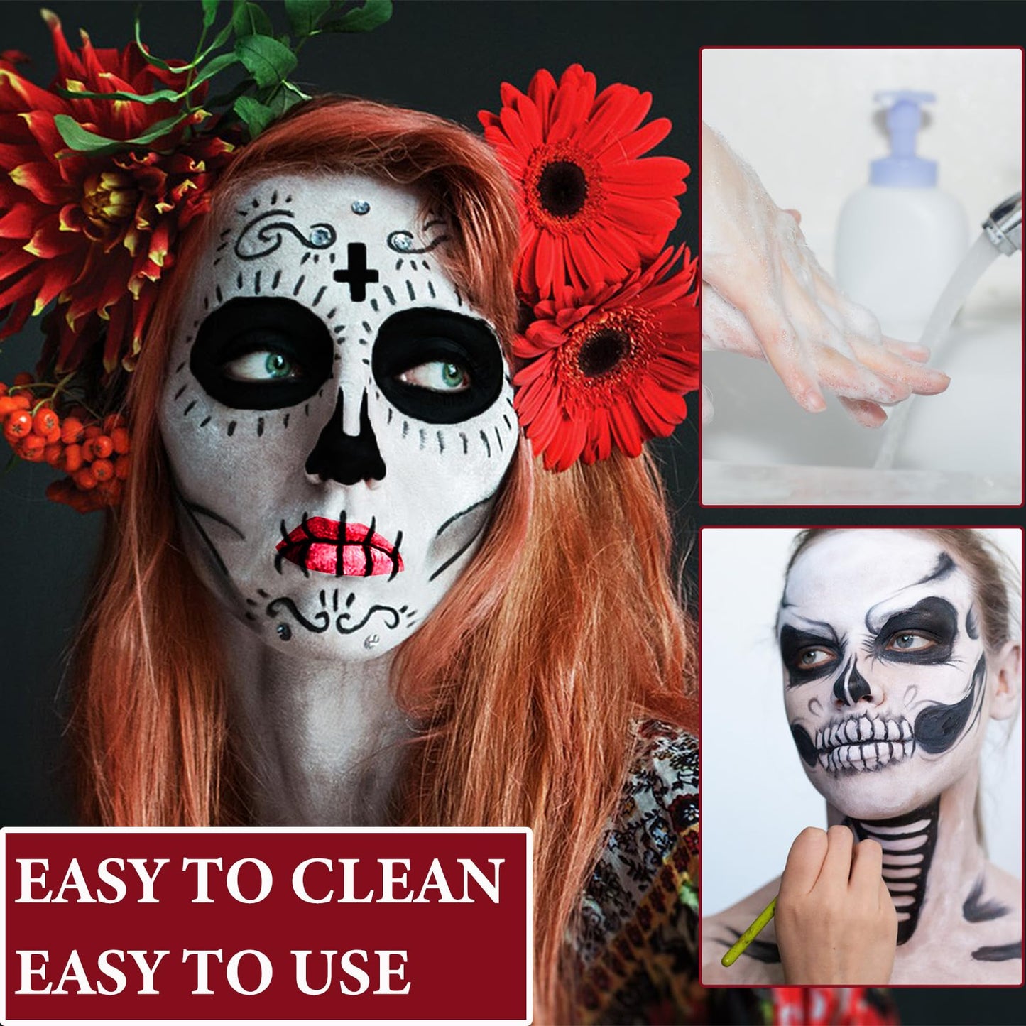 WENJLYJ Clown Black White Red Face Body Paint Makeup,Waterproof Halloween Face Paint Professional Joker Black White Red Clown Wheel for Cosplay Halloween