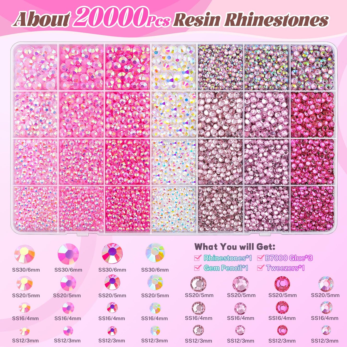 20000Pcs Pink Rhinestones for Bedazzling Kit with 3Pcs B7000 Jewelry Glue Beauty and Personal Care BELLEBOOST