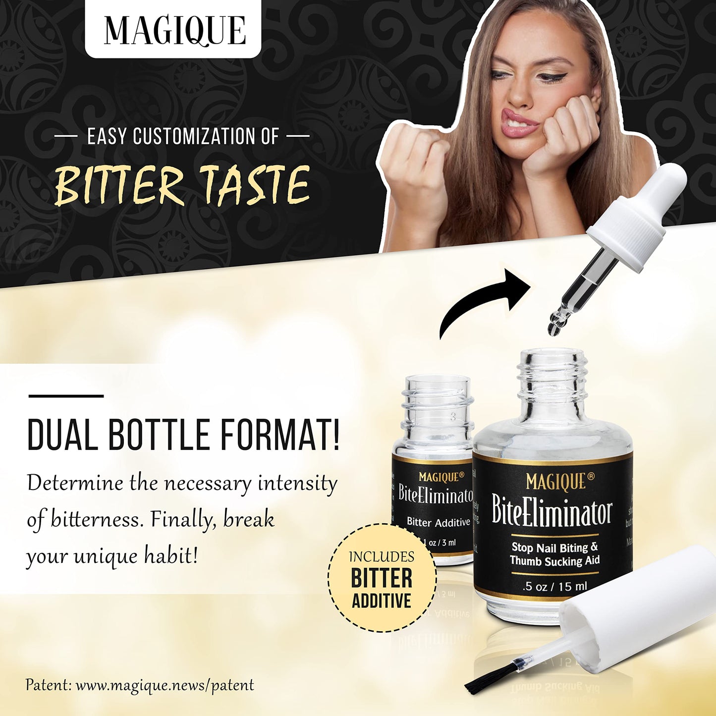 Magique Bite Eliminator - Stop Thumb Sucking & Nail Biting for Kids & Adults - Bitter Nail Polish Treatment - Customizable Strength - 0.5 Fl Oz