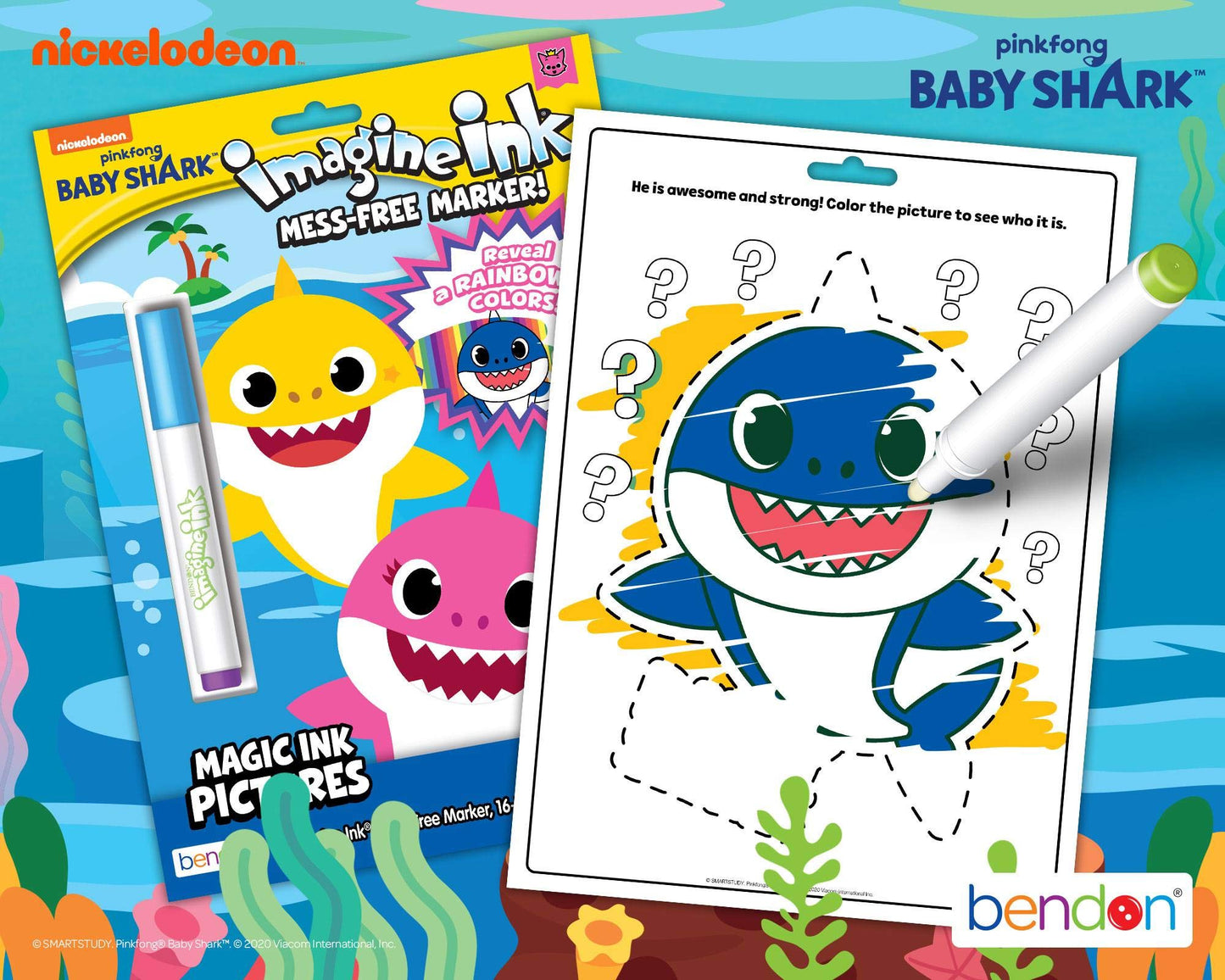 Bendon Baby Shark 16-Page Imagine Ink Coloring Book with Mess Free Marker 47220