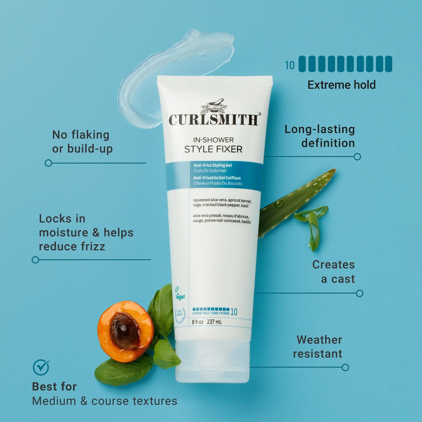 CURLSMITH - In-Shower Style Fixer - Vegan Extreme Hold Styling Gel for Dry, Wavy, Curly or Coily Hair (8oz)