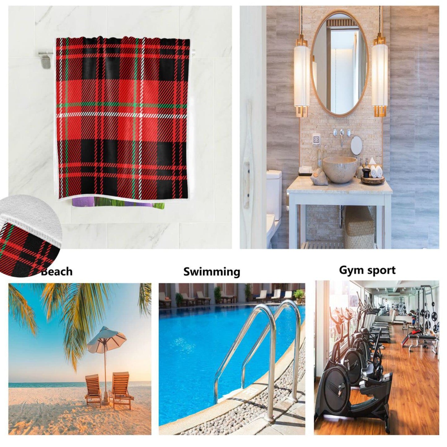 Christmas Red Buffalo Plaid Hand Towels New Year Check Bath Towel Bathroom Fingertip Towels Highly Absorbent Soft for Kitchen Face Gym Spa 30 X 15…