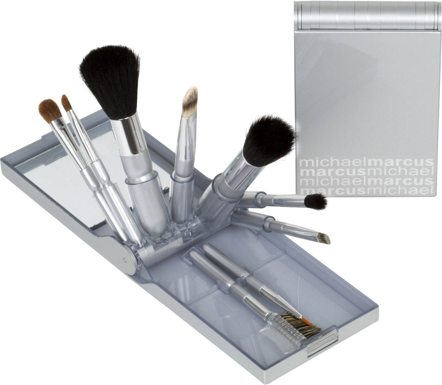 Michael Marcus 9 Piece Makeup Brush Set with Case - Portable & Professional Blending Brushes for Foundation, Powder, Eyeshadow, Eye Contour, Blush