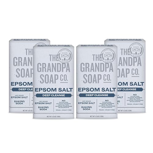 The Grandpa Soap Company Epsom Salt Bar Soap - Deep Cleansing Soap, Made with Epsom Salt and Baking Soda, Removes Dirt Grease and Grime, Vegan