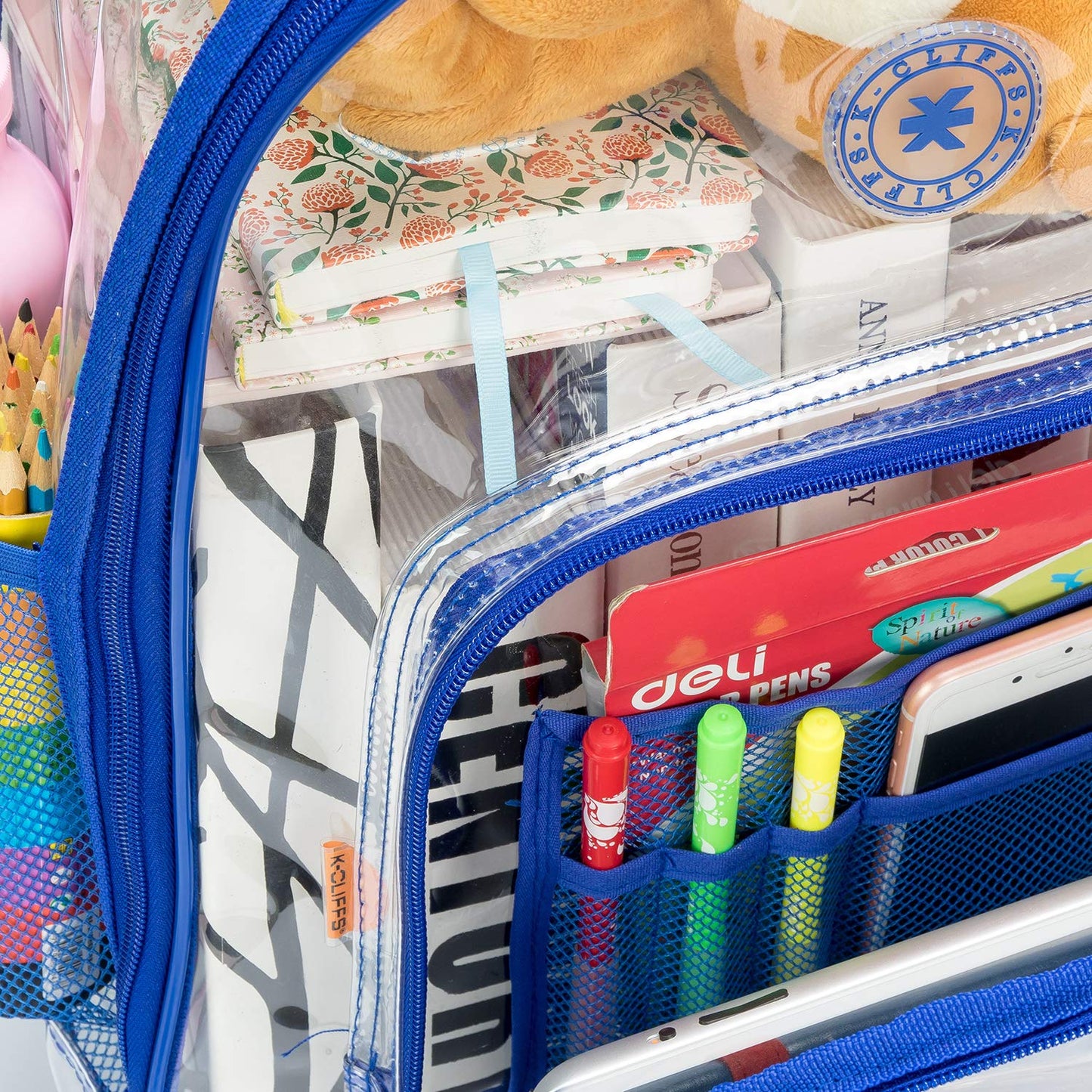 K-Cliffs Rolling Clear Backpack Heavy Duty Bookbag Quality See Through Workbag Travel Daypack Transparent School Book Bags w/Wheels