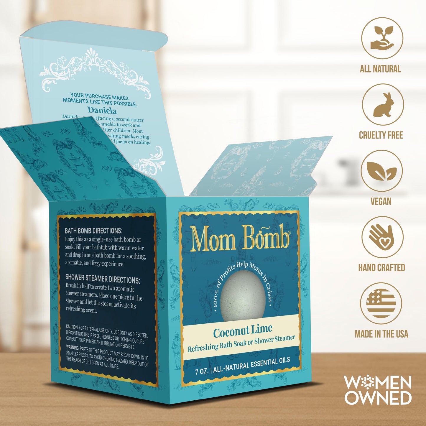 Mom Bomb Coconut Lime Bath Bomb (Shower Steamer) - Essential Oils, Clean Ingredients - Relaxing Aromatherapy Fizz, Skin-Softening - Made in USA…