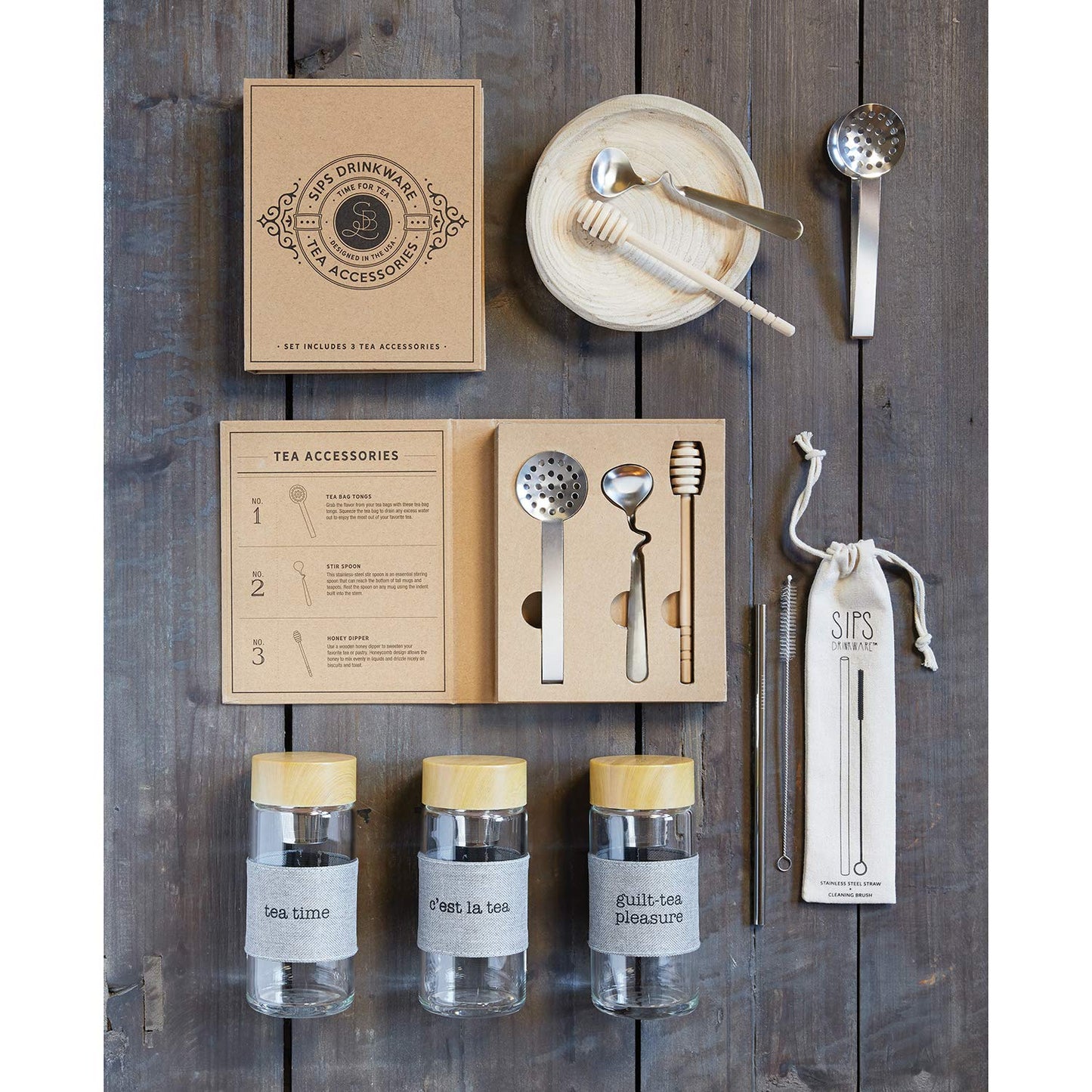 SB Design Studio SIPS F1404 Glass Water Bottle with Built-In Tea Infuser, 12-Ounces, Tea Time