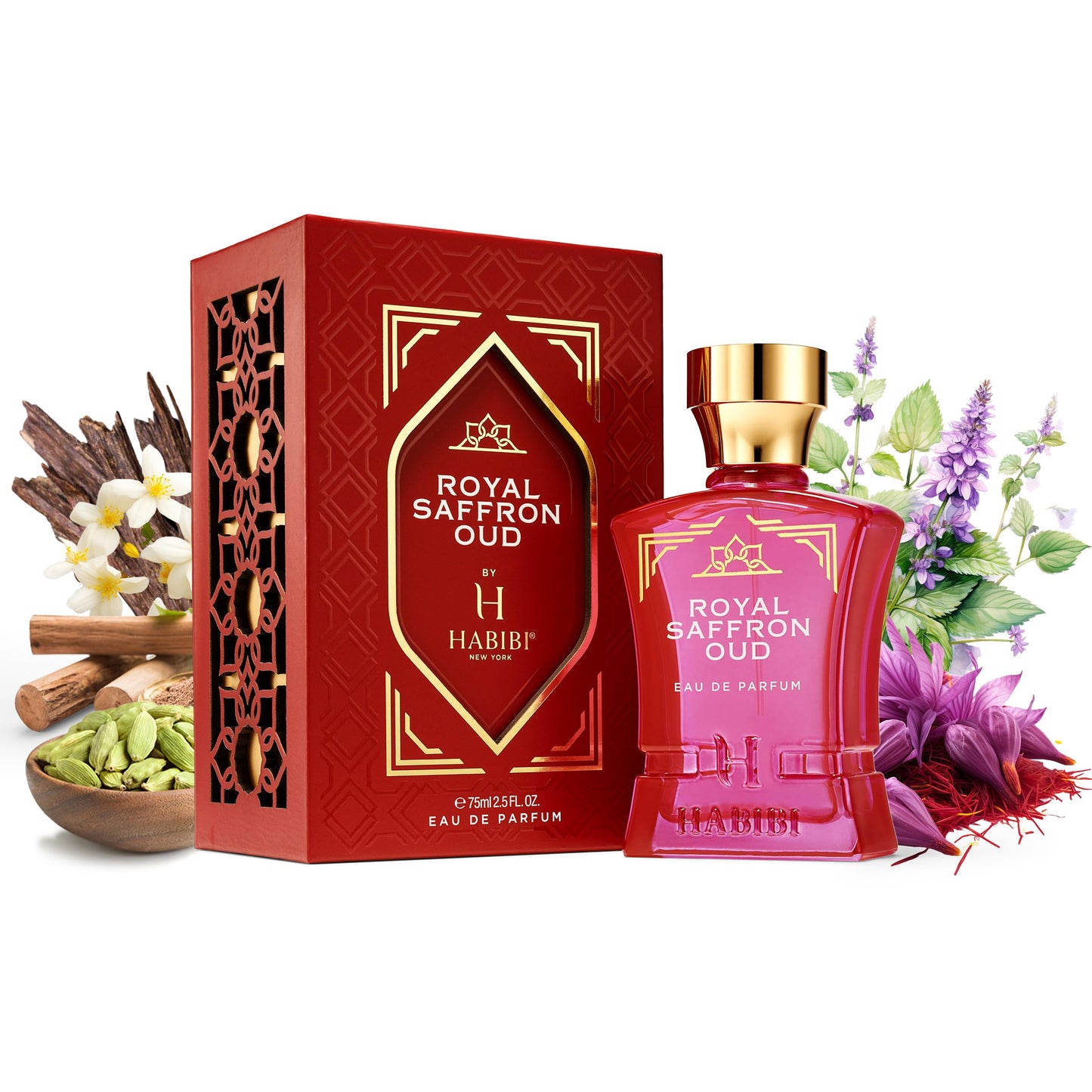 H HABIBI Royal Saffron Oud Arabian Perfume for Women - 2.5 oz (75ML) Long Lasting Women's Fragrance, Warm Woody Scent with Jasmine, Patchouli