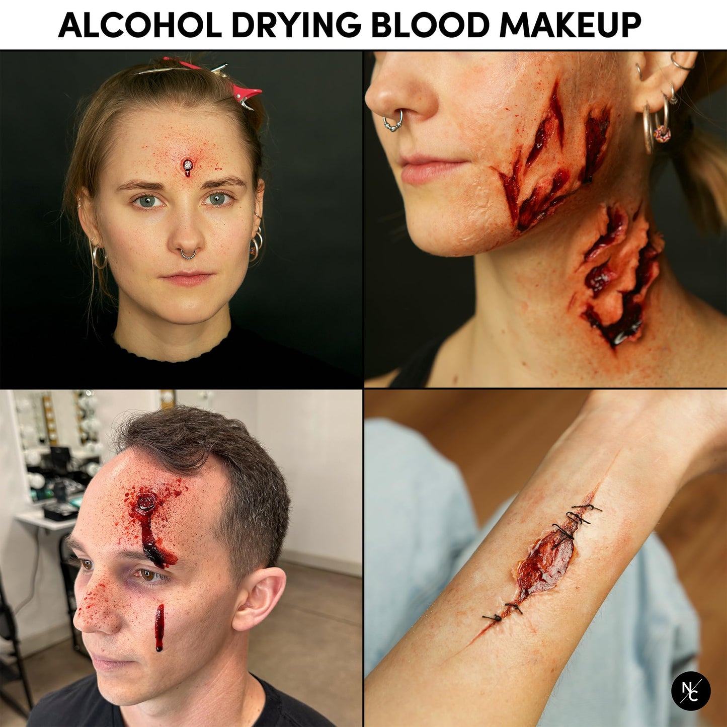 Narrative Cosmetics Alcohol Drying Blood Kit -2 fl oz | Dries to Touch, Keeps Wet Glossy Look | Won't Transfer or Smudge | SFX Wounds, Scabs, Gore |