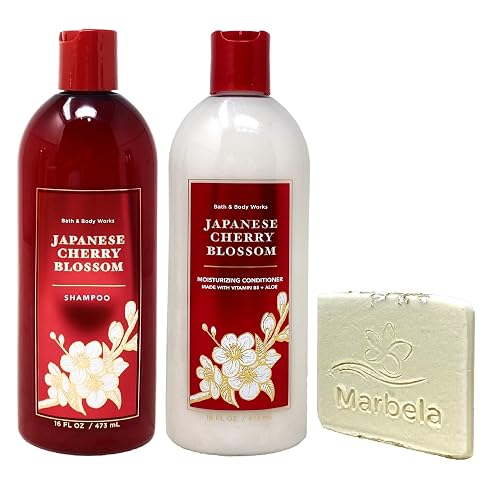 Bath & Body Works Japanese Cherry Blossom Moisturizing Conditioner and Shampoo Duo Set with a Marbela Natural Oats Sample Soap