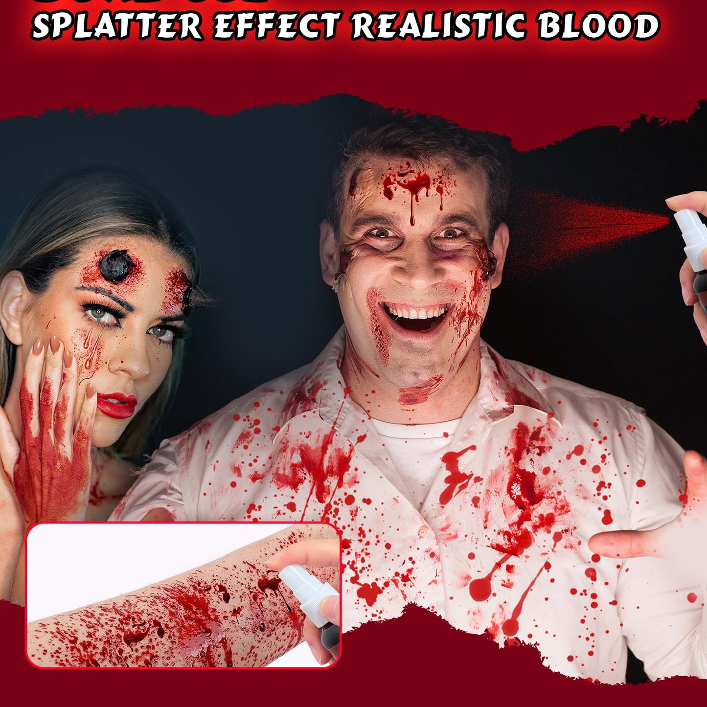Fake Blood Spray, 2.03 oz Vampire Blood Splatter, Halloween Fake Blood for Clothes, Zombie Bride, Vampire and Monster SFX Scary Clown Makeup & Dress