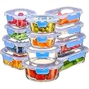 FineDine 24 Piece Glass Storage Containers with Lids - Leak Proof, Dishwasher Safe Glass Food Storage Containers for Meal Prep or Leftovers, Blue