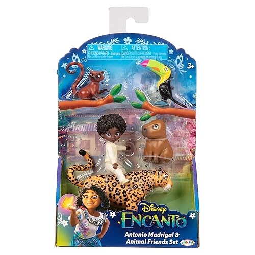 Disney Encanto - JK225581 - Antonio + Animals Figurine Set - Antonio Madrigal & 1 Jaguar, 1 Toucan, 1 Capybara and 1 Coati