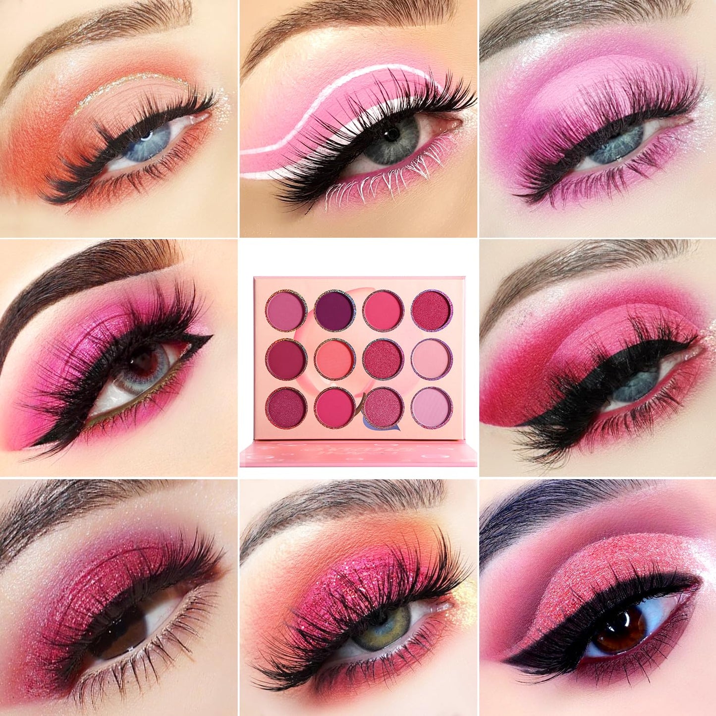 Pink Eyeshadow Palette,12 Colors Peach Matte & Shimmer Highly Pigmented Pink Mini Makeup Eyeshadow Pallet, Warm Natural Blendable Long Lasting