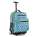 J World Sundance Laptop Rolling Backpack for Girls Boys. Roller Bookbag with Wheels, Pixel Checkers