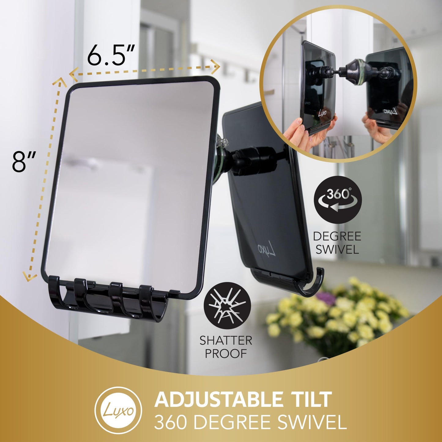 Luxo Shaving Mirror, Shower Mirror with a Razor Holder for Shaving with Powerful Suction Cup - Shatterproof Anti Fog Mirror for Shower (White/Clear) Beauty and Personal Care Luxo