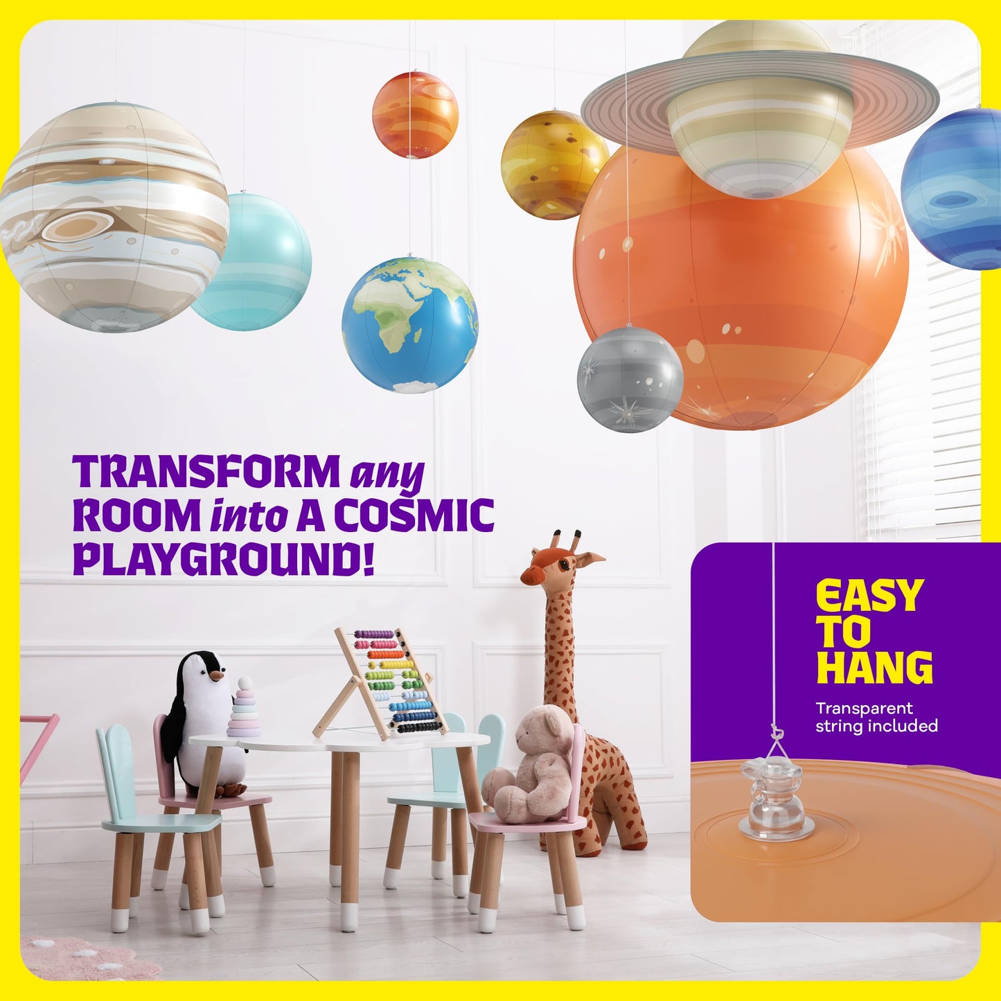 Dan&Darci Inflatable Solar System Planets – Science Toy & Astronomy Gift for Kids, Space-Themed Room Decor, Ceiling & Party Decorations Ages 5–12