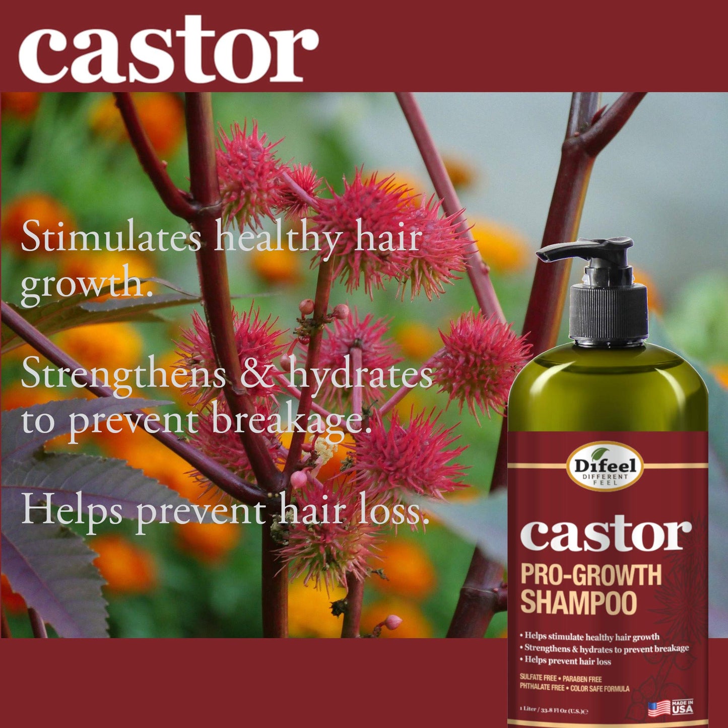 Difeel Pro-Growth Hair Care Set with Castor Oil - 3-PC Style: Shampoo & Conditioner 12oz EACH, & Hair Oil 8oz