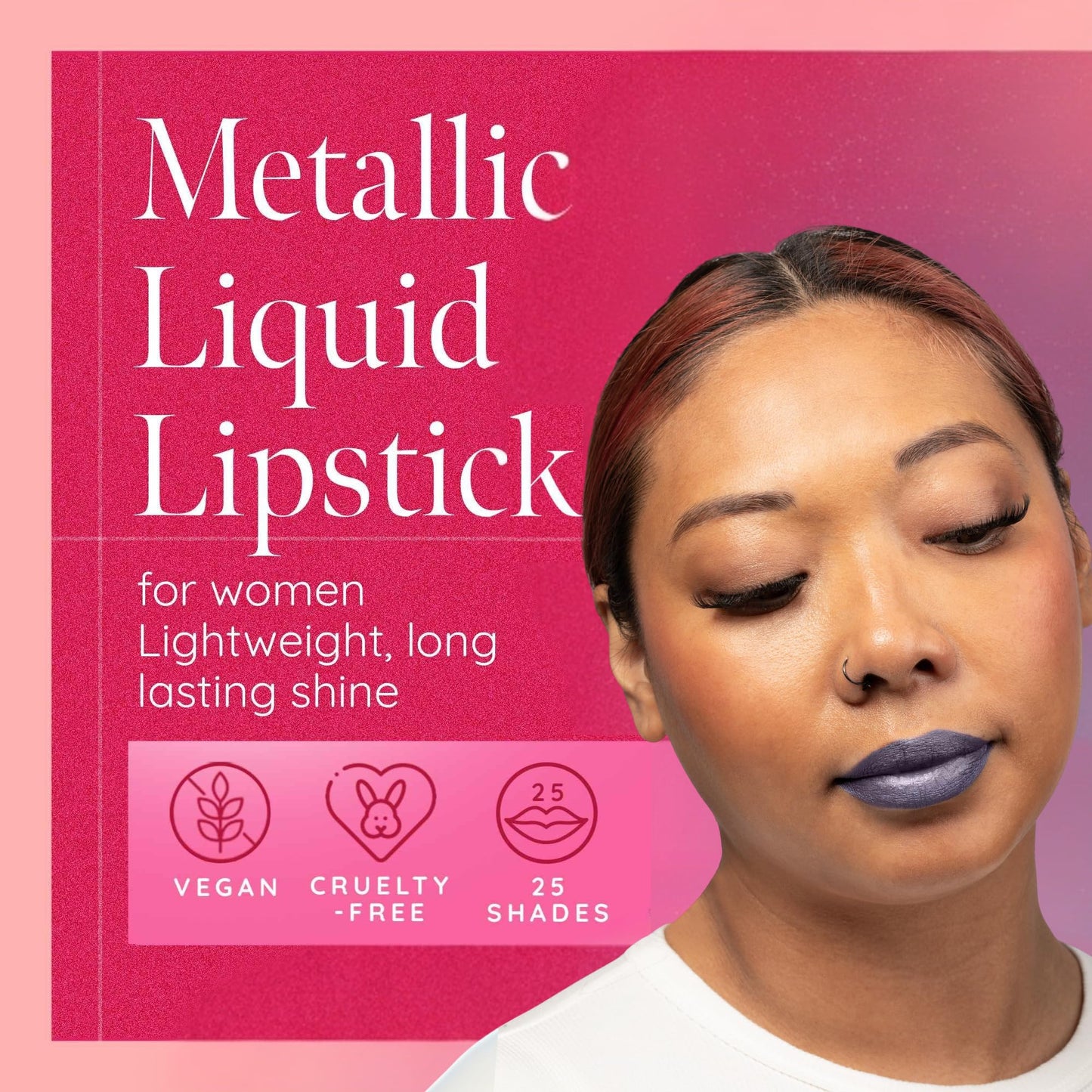 Aromi Violet Plum Metallic Liquid Lipstick | Dark Purple Lip Color with a Shimmery Finish, Vegan, Cruelty-free, Long-Lasting and Smudge Proof Lipstick