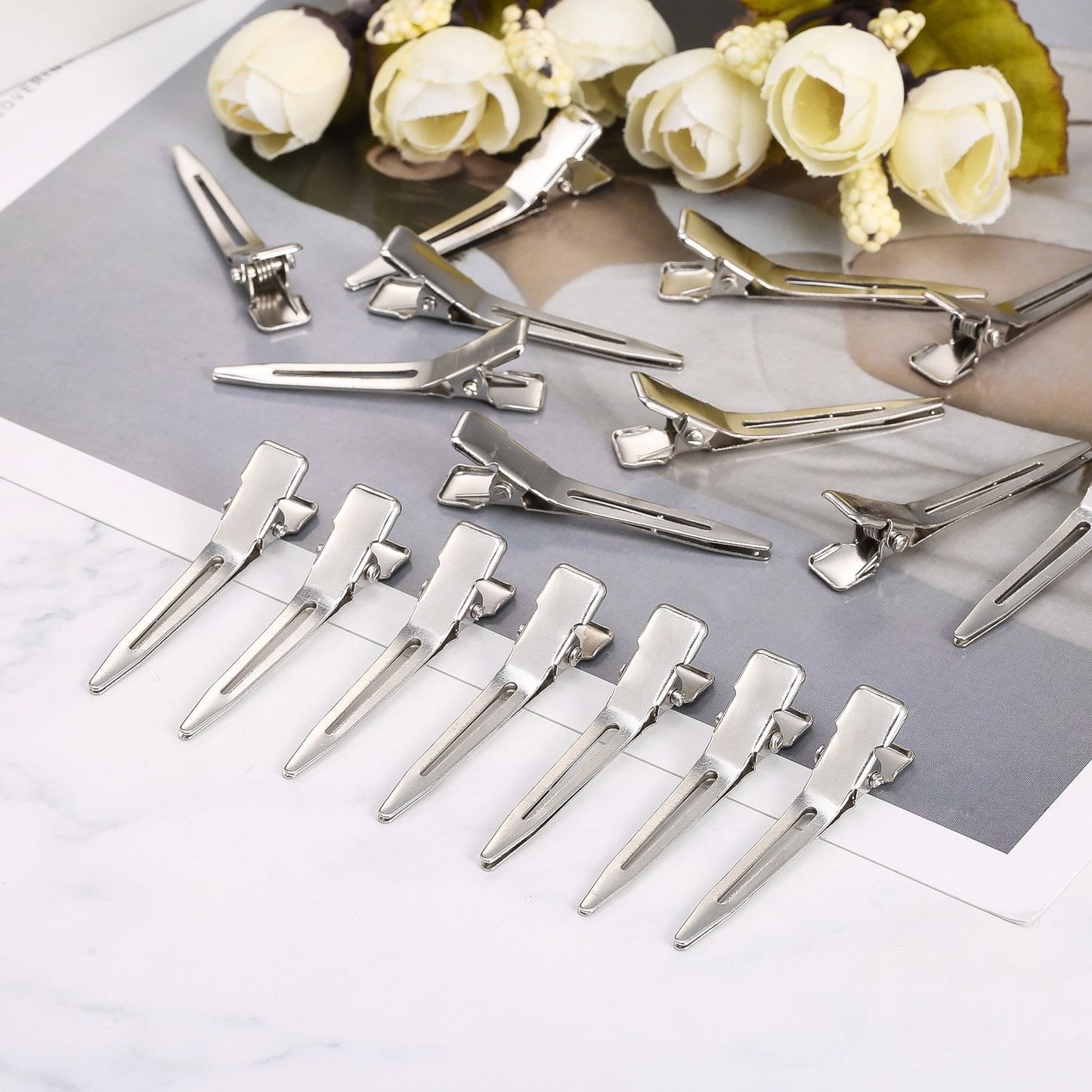 Hicarer 1.75 Inches Single Prong Hair Clips, 50 Pack - Durable Metal Alligator Clips for Dreads Lock Clips, Hair Extensions, Pin Curls, Hair Pins