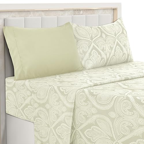 LUX Décor Paisley Twin XL Sheet Set - 6 Piece Ultra-Soft Microfiber Bed Sheets with Flat Sheet, 16 Inches Deep Pocket Fitted Sheet & 2 Pillowcases,