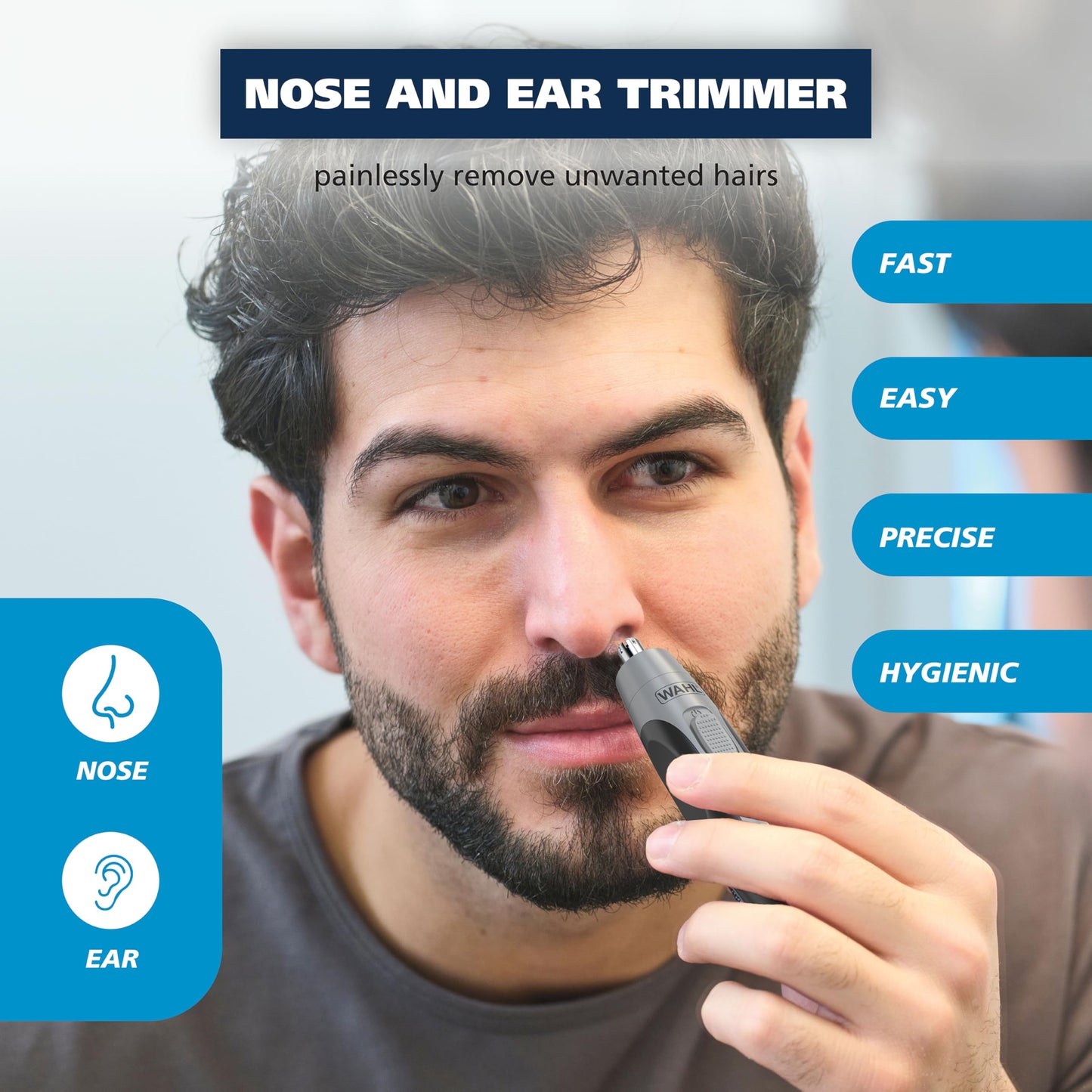 Wahl Clipper Battery Operated, Precision Ear and Nose Hair Trimmer for Men, Hygienic Nose Trimmer with Rinseable Blade for Easy Cleaning, Perfect Beauty and Personal Care Wahl