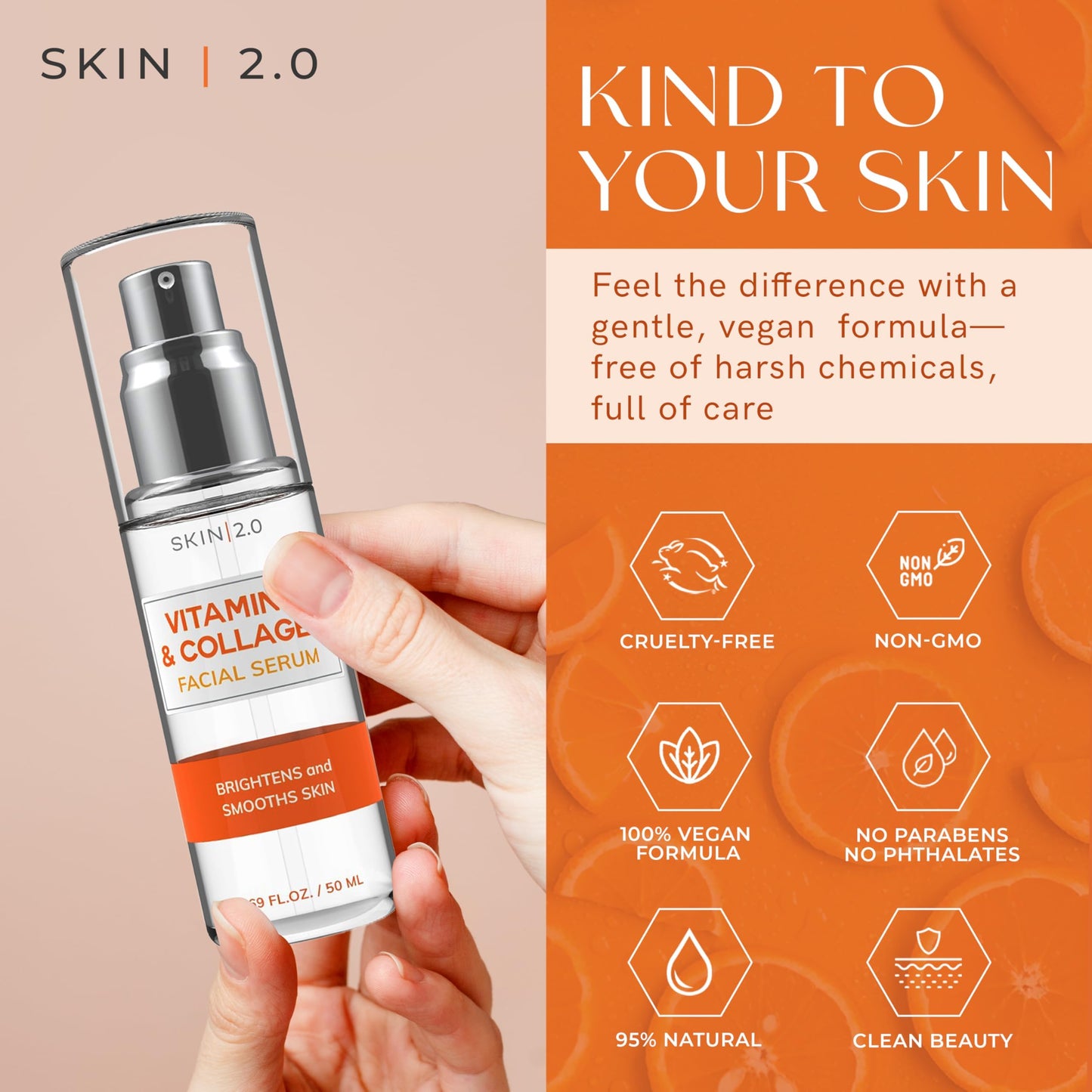 Skin 2.0 Vitamin C & Collagen Serum & Day Cream Set - Anti-Aging, Dark Spot Remover & Brightening - Dermatologist Tested Korean Skincare - Clean