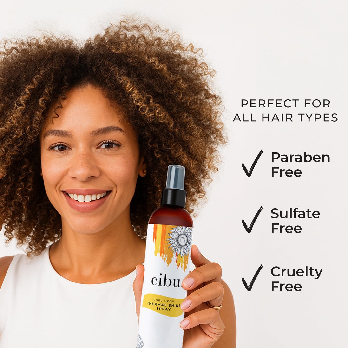 CIBU Curl + Coil Thermal Shine Spray | Dry Heat Protectant for Hair | Prevents Damage from Blow Drying, Flat Iron, and Curling Iron | 8 ounces