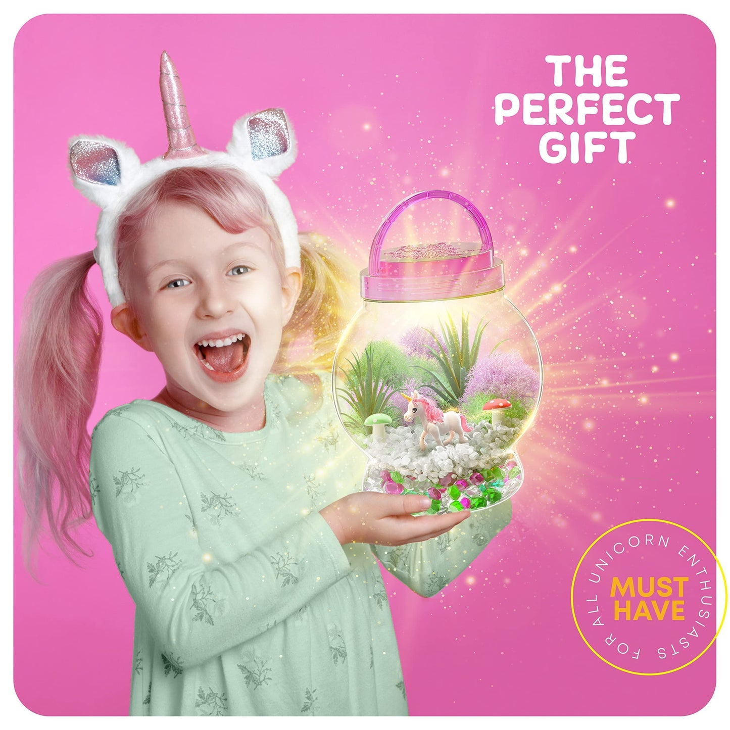Dan&Darci Light-Up Unicorn Terrarium Kit for Kids – Magical DIY Unicorn Craft Set with Light-Up Jar – Arts & Crafts Gift for Girls & Boys Ages 4-12, Fun Birthday Present & Activity Kit