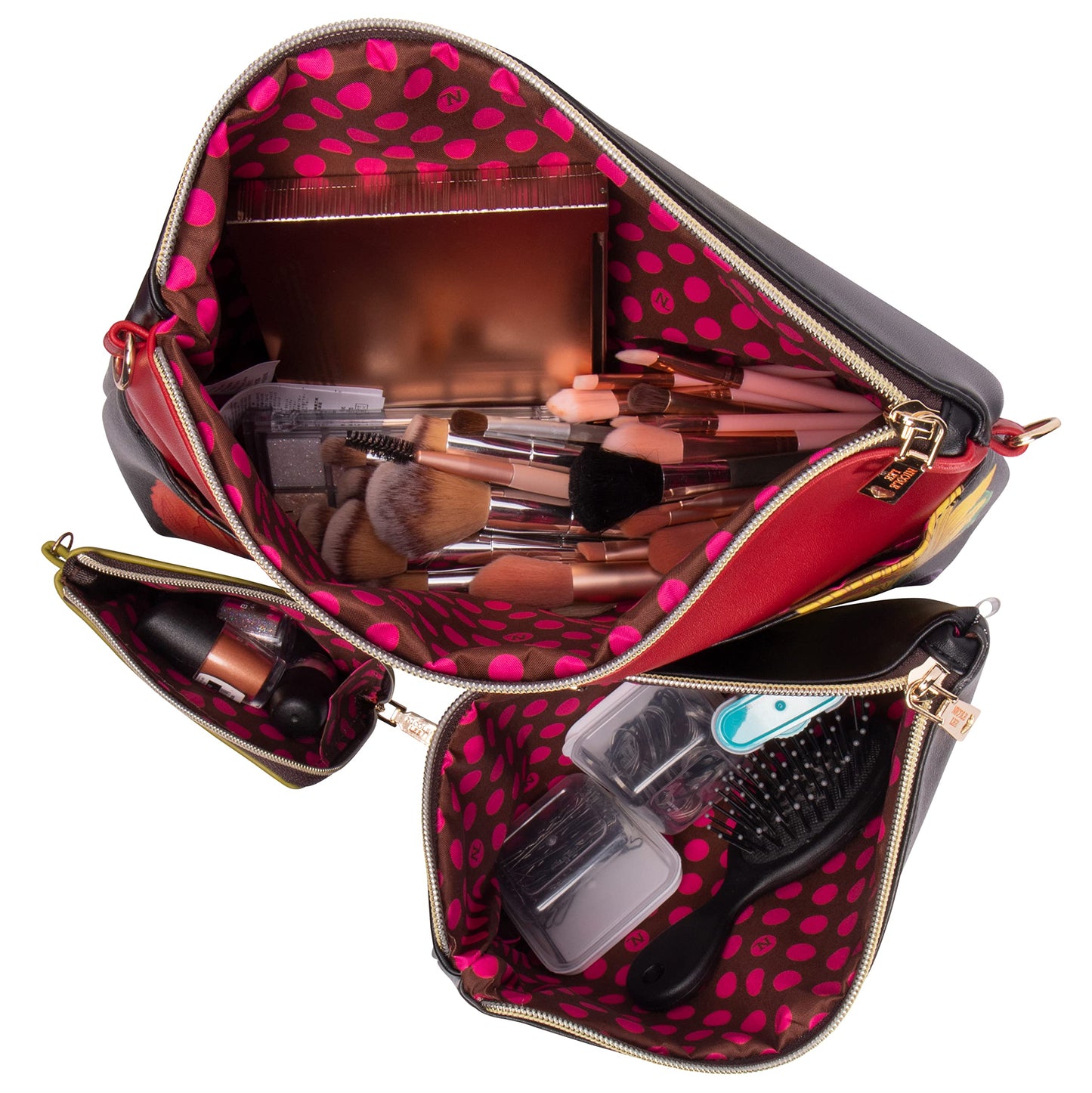 NICOLE LEE 3 Pieces Handbag Pouch Set, Removable Crossbody Strap, Large, Medium Small Zip Pouches, Travel Set (Be My Valentine)