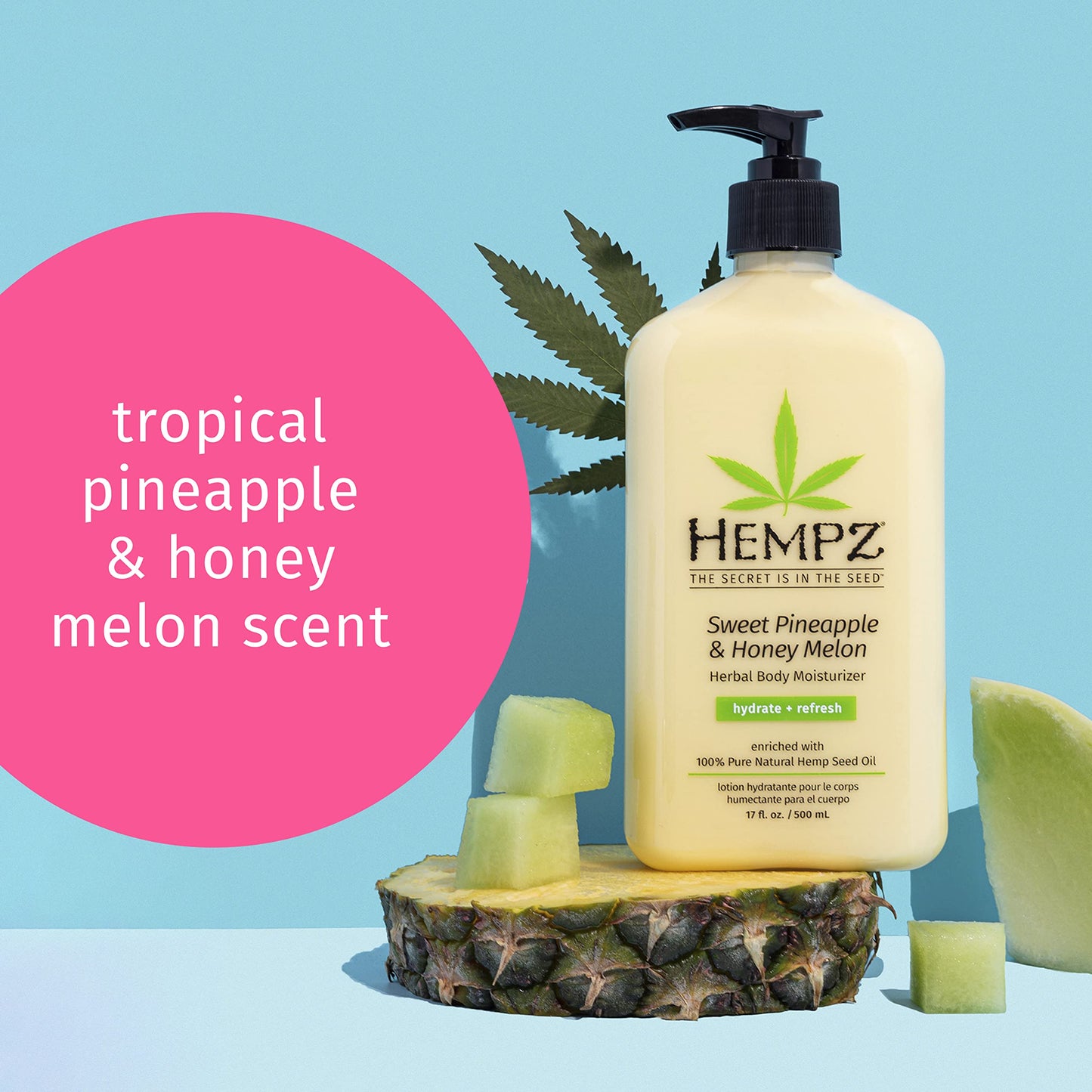 Hempz Body Lotion - Sweet Pineapple & Honey Melon + Coconut & Watermelon Daily Moisturizing Cream, Shea Butter, Aloe - Skin Care Products, Hemp Seed