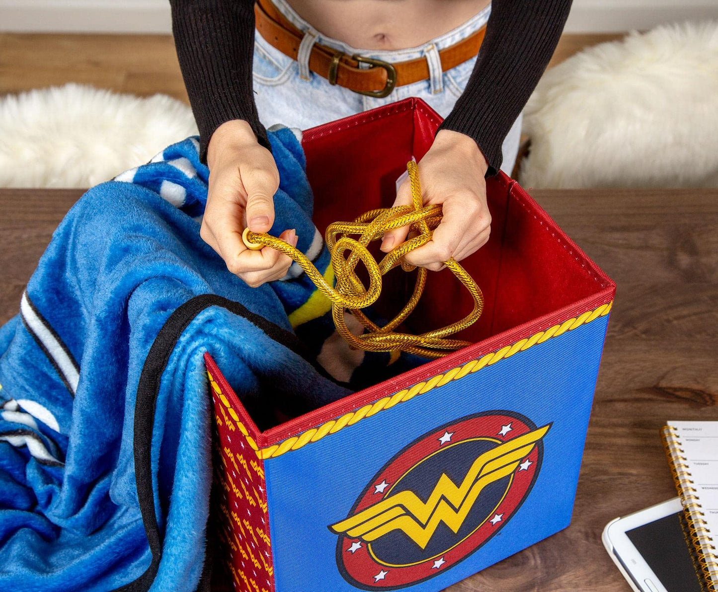 DC Comics Wonder Woman Logo 11-Inch Storage Bin Cube Organizers| Fabric Basket Container, Cubby Cube Closet Organizer | Comic Book Superhero Toys…