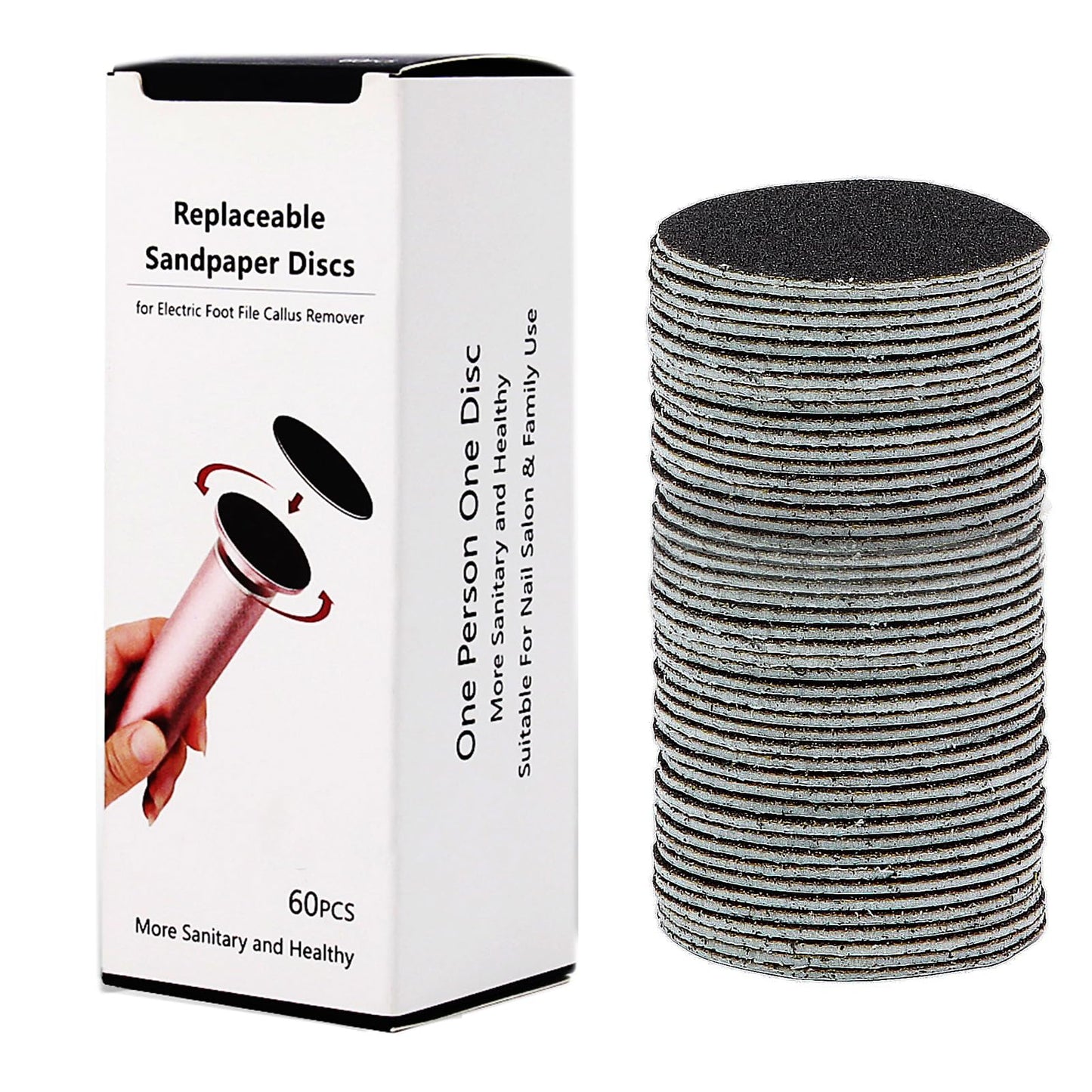 60PCS Replaceable Sandpaper Refill Discs for Electric Foot File Callus Remover, 180 Grit