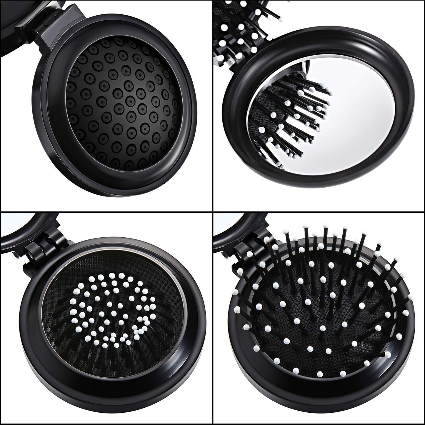 Boao 2 Pack Foldable Travel Mirror Hair Brushes Round Portable Folding Pocket Hair Brush Mini Comb Compact Travel Size Massage Comb for Men