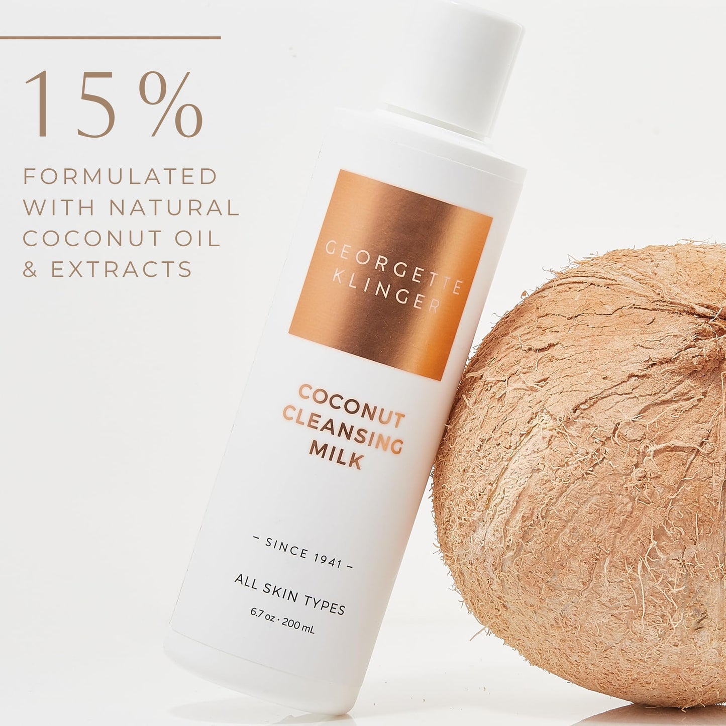 Georgette Klinger Coconut Cleansing Milk - Natural Face Wash for Women, Gentle Makeup Remover That Restores Moisture with Nutrient-Rich Coconut Oil