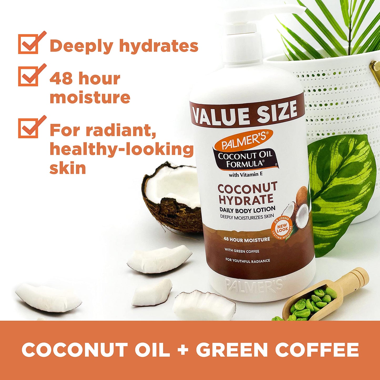 Palmer's Coconut Oil Formula Body Lotion for Dry Skin, Hand & Body Moisturizer with Green Coffee Extract & Vitamin E, Value Size Pump Bottle, 33.8 Fl