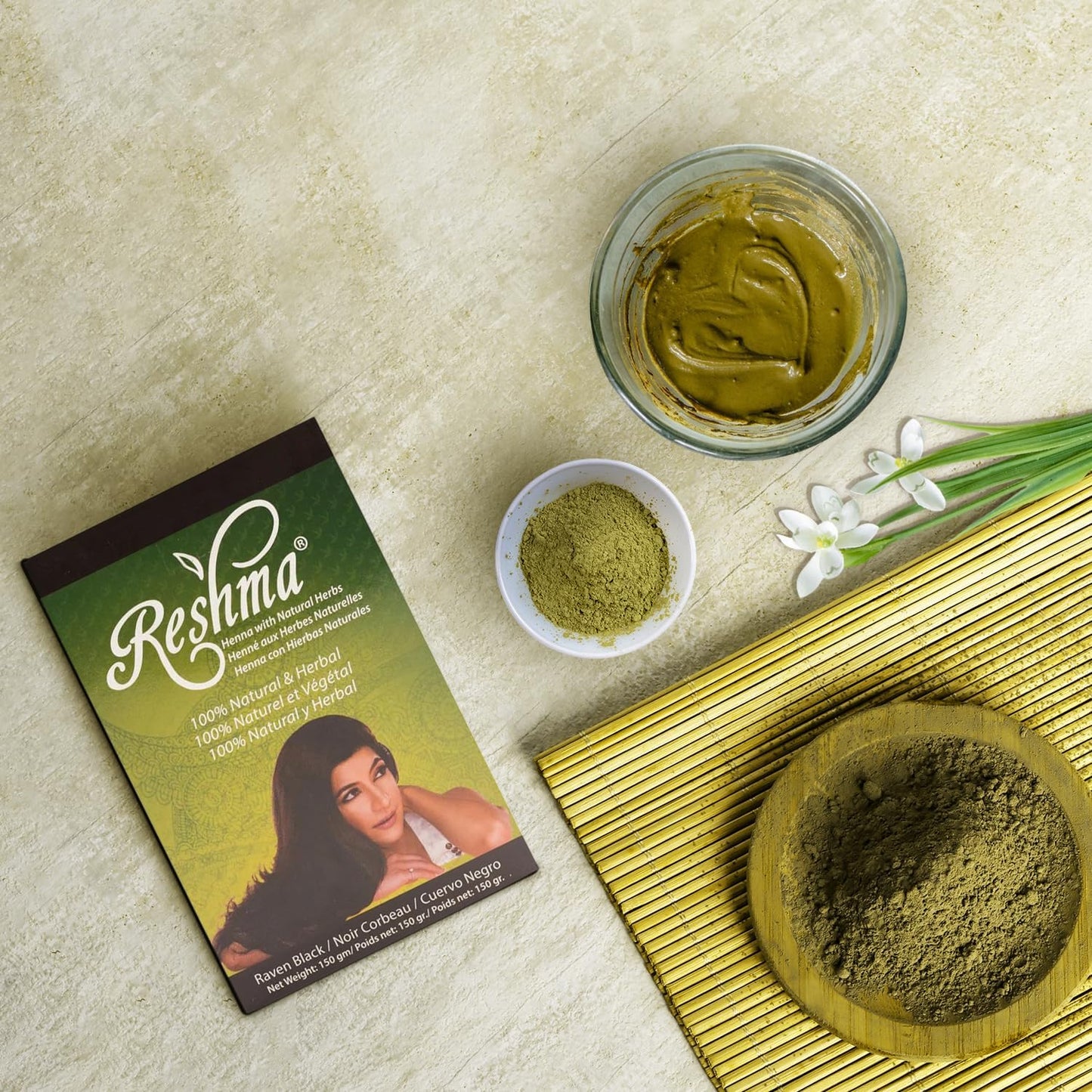 Reshma Beauty Ayurvedic Henna Hair Color Blend - Henna & Indigo with Herbal Extracts - Natural Deep Black/Raven Hair Color for Gray Blending - Heena