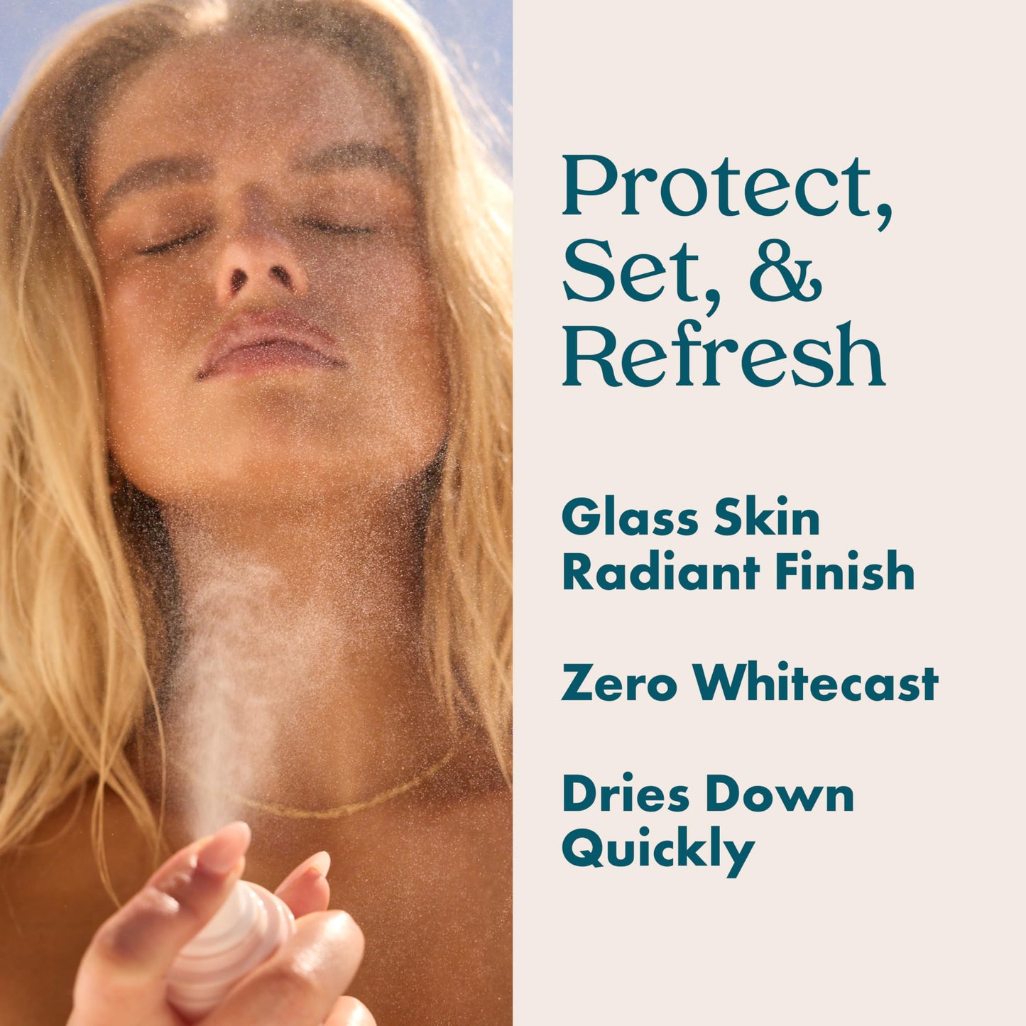 Kopari Sunglaze Sheer Setting Mist Sunscreen SPF 50, Weightless, Fast Drying, Ultra-Fine Setting Spray, Made With Hyaluronic Acid, Sets Makeup For A