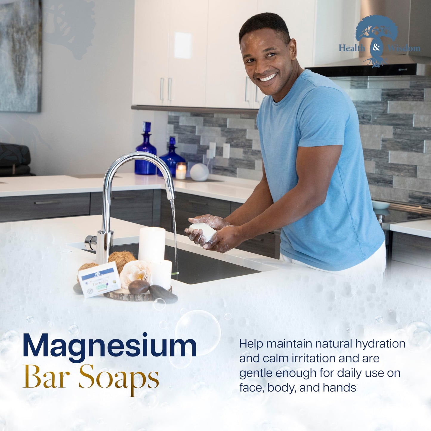 Health & Wisdom Magnesium Bar Soap - Moisturizing Body Soap - Handmade with Aloe & Six Nourishing Plant Oils and Natural Essential Oils - Gentle Daily