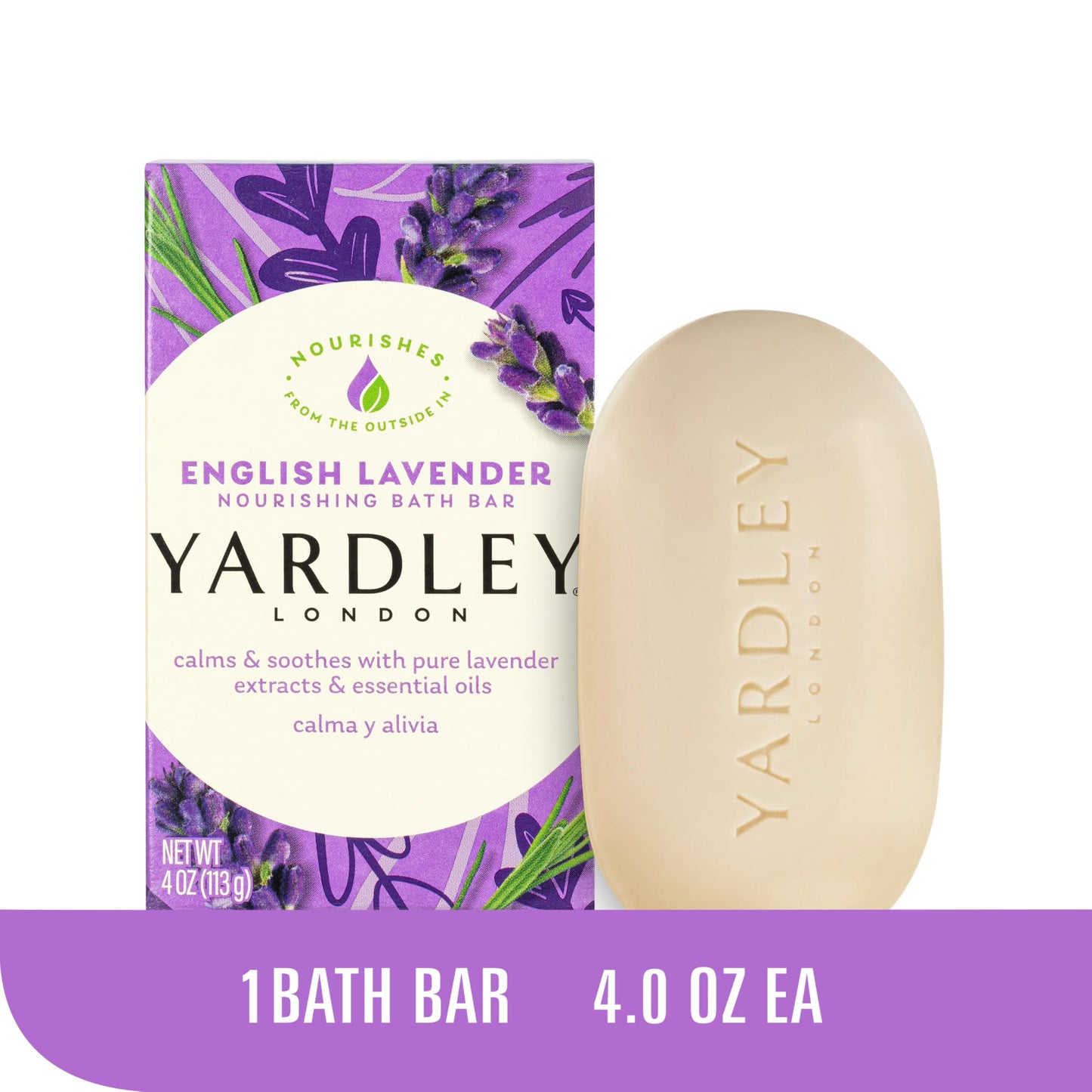 Yardley London English Lavender Naturally Moisturizing Bath Bar, 4 ounce