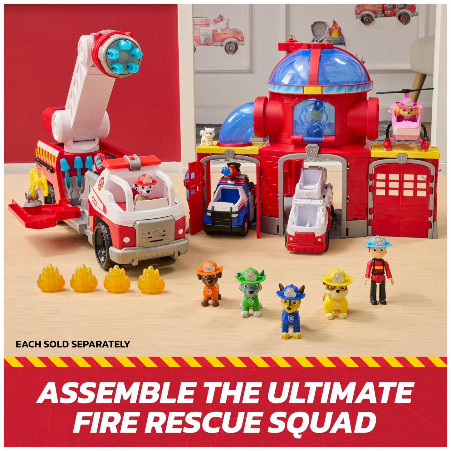 Paw Patrol Fire Rescue: Chase Rescue Fire Cruiser with Action Figure, Projectile Launcher, and Toy Truck, Kids Toys for Boys & Girls Ages 3 and Up